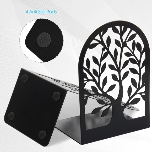 Book Ends, Metal Bookends for Shelves Decorative, Tree Stopper for Heavy Books, - Picture 5 of 7